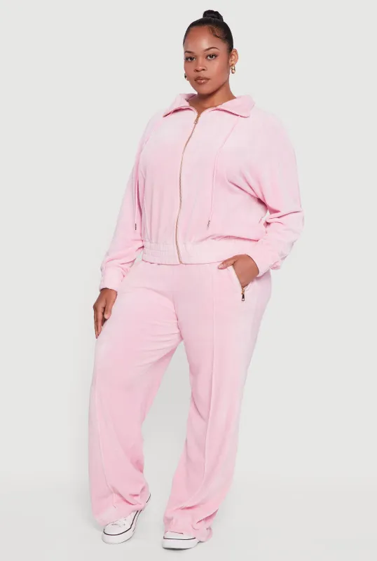Plus Size Wide Leg Velour Pants with Zip Pockets sold by Rainbow