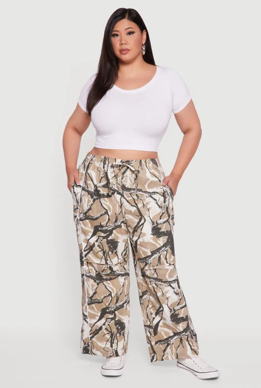 Plus Size High Waisted Hunter Camo Drawstring Waist Pants sold by Rainbow