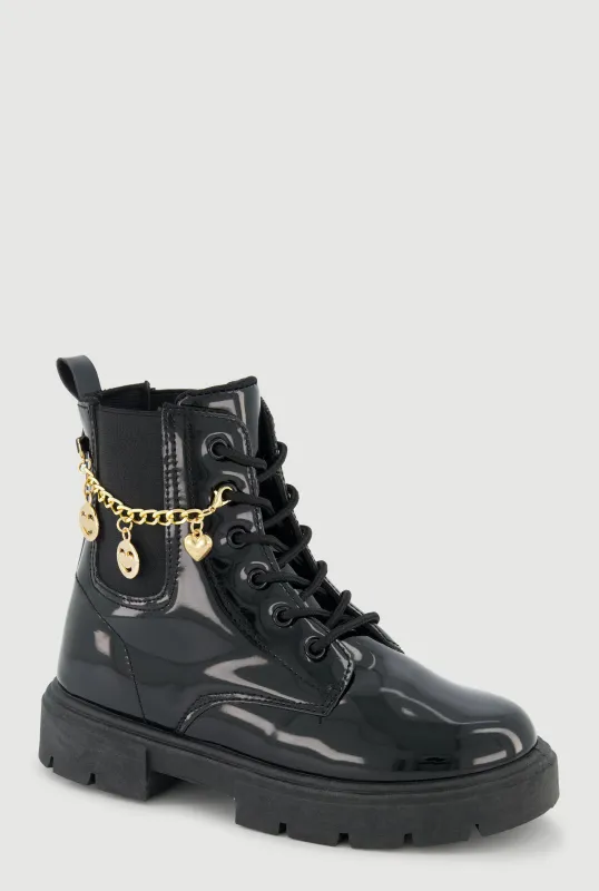 Girls Charm Chain Detail Lace Up Combat Boots sold by Rainbow