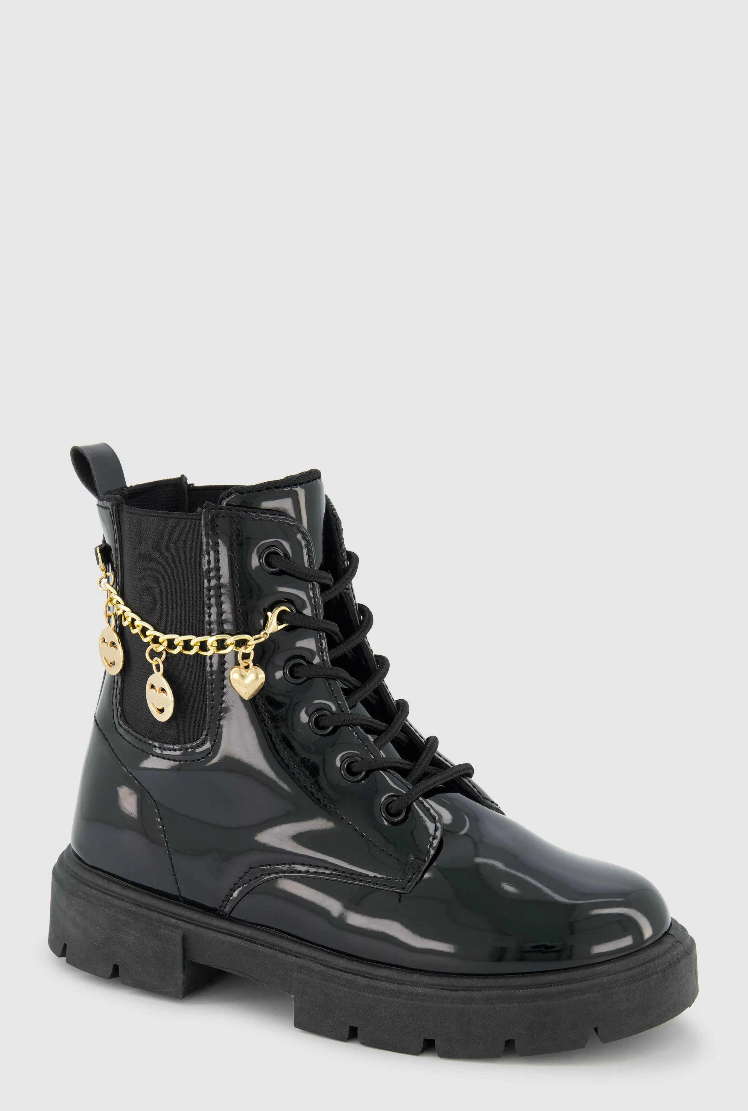 Girls Charm Chain Detail Lace Up Combat Boots sold by Rainbow