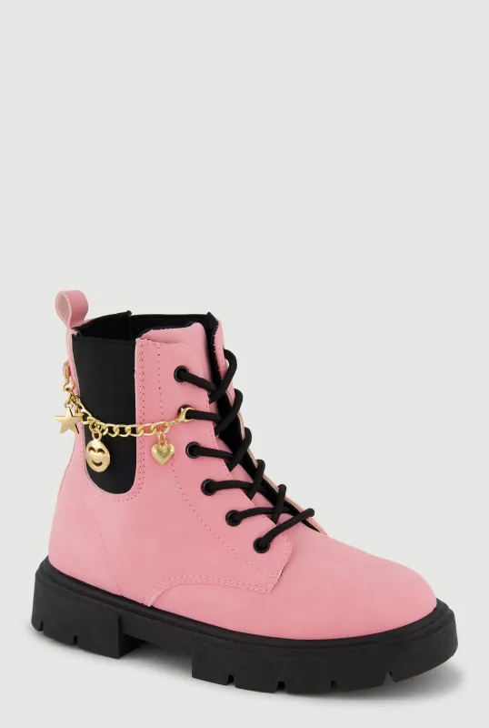 Girls Charm Chain Detail Lace Up Combat Boots sold by Rainbow