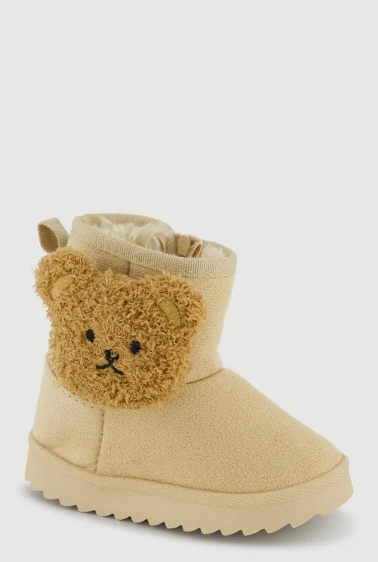 Girls Chenille Bear Detail Faux Suede Boots sold by Rainbow