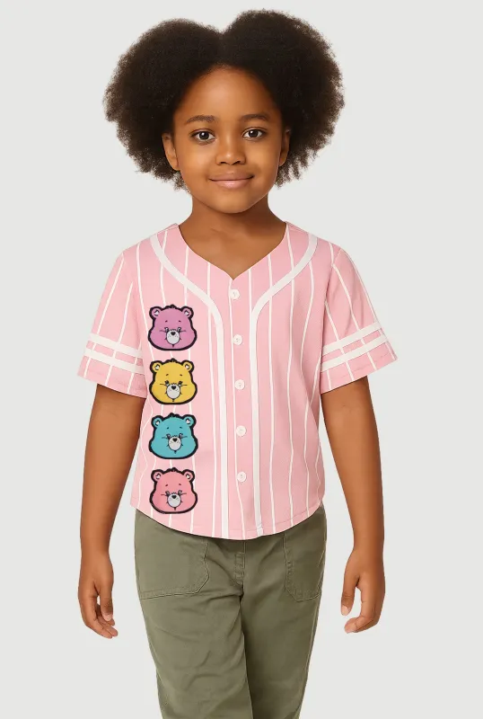 Little Girls Striped Care Bear Graphic Jersey Mesh Baseball Tee made by Rainbow