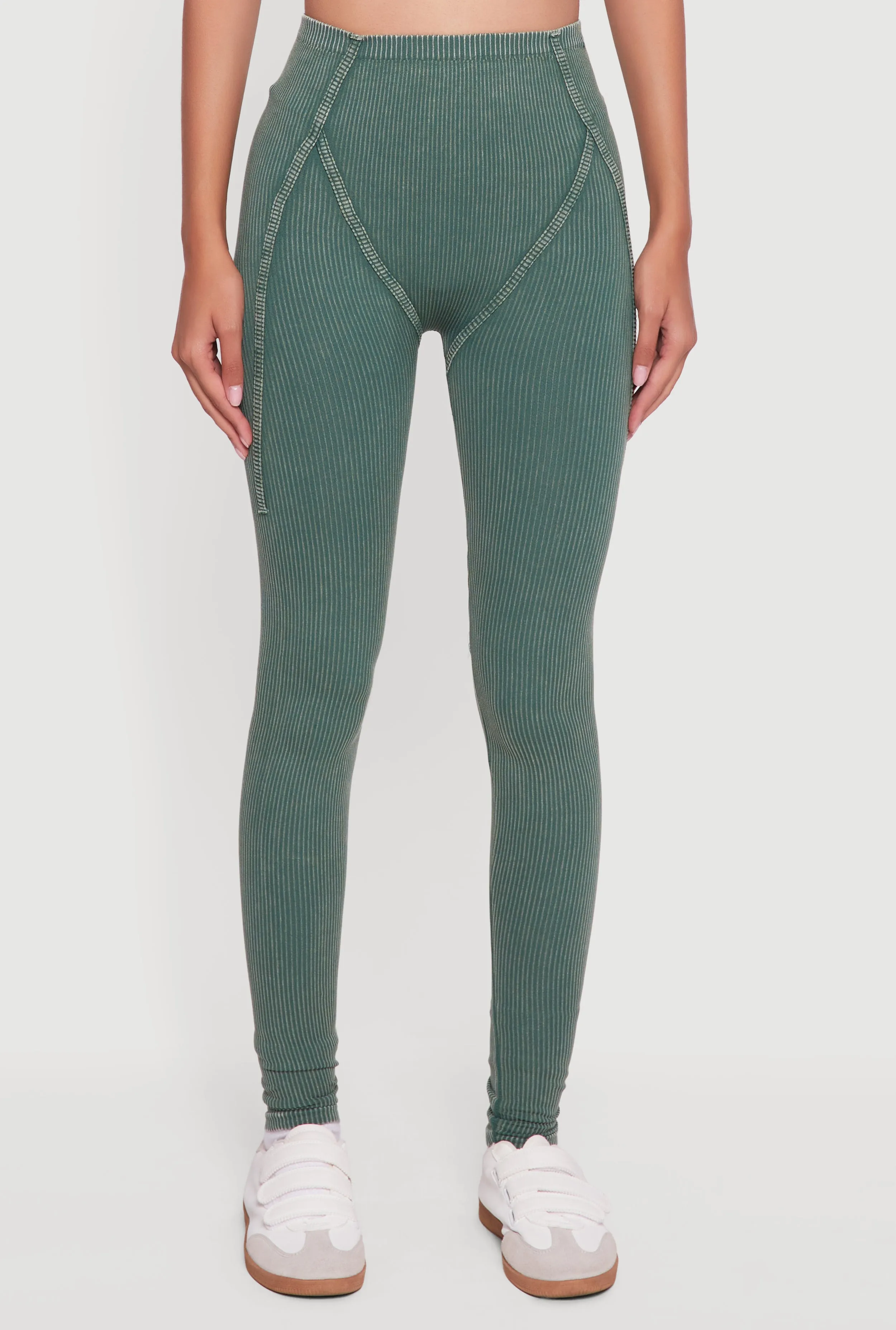 Decorative Stitch Acid Wash Ribbed Knit Leggings sold by Rainbow product image thumbnail 3