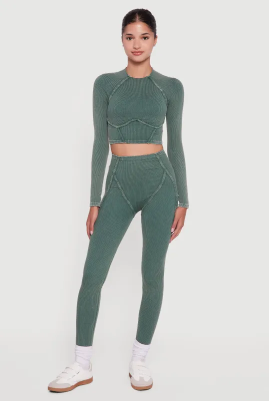 Decorative Stitch Acid Wash Ribbed Knit Leggings sold by Rainbow