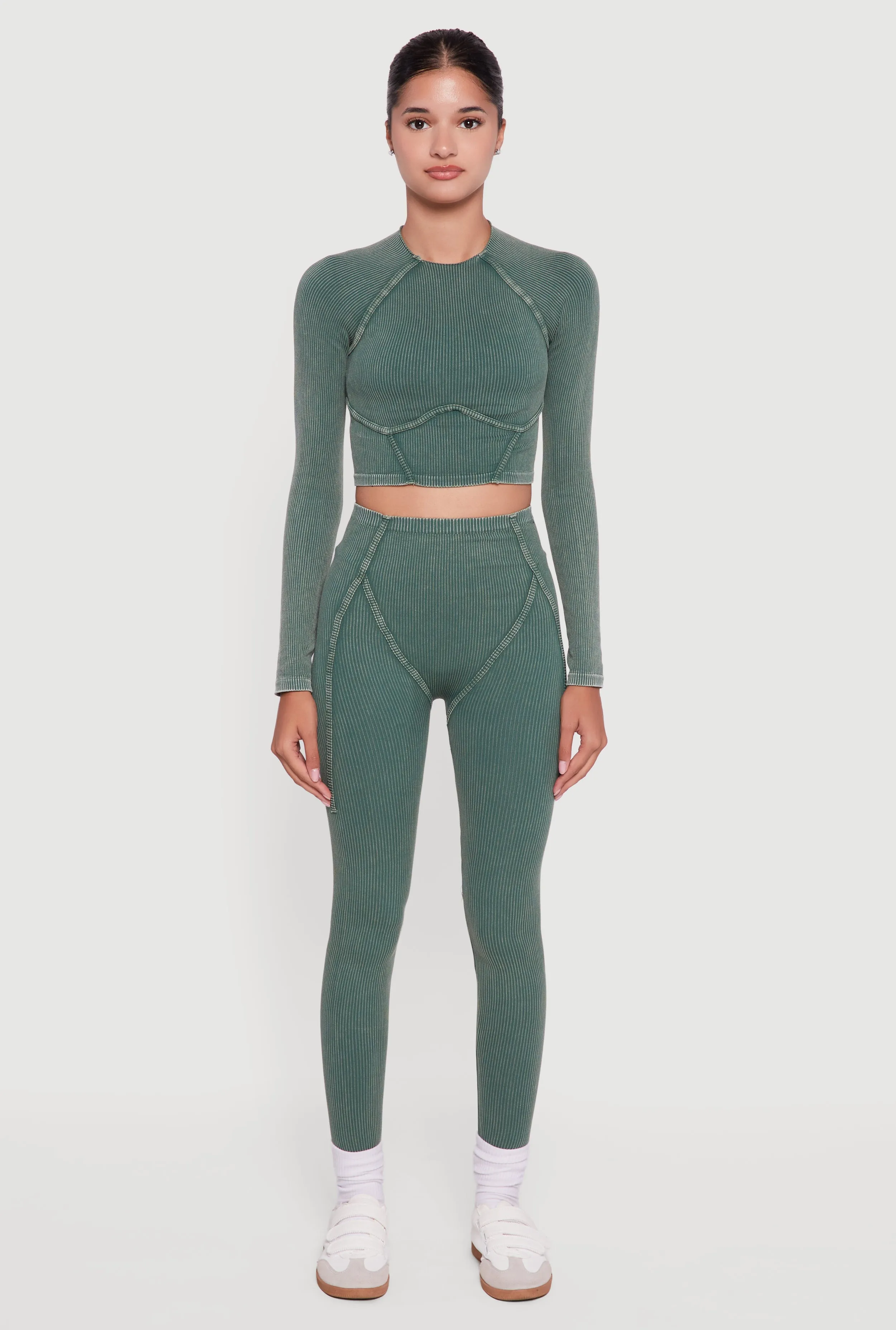 Decorative Stitch Acid Wash Ribbed Knit Leggings sold by Rainbow product image thumbnail 2