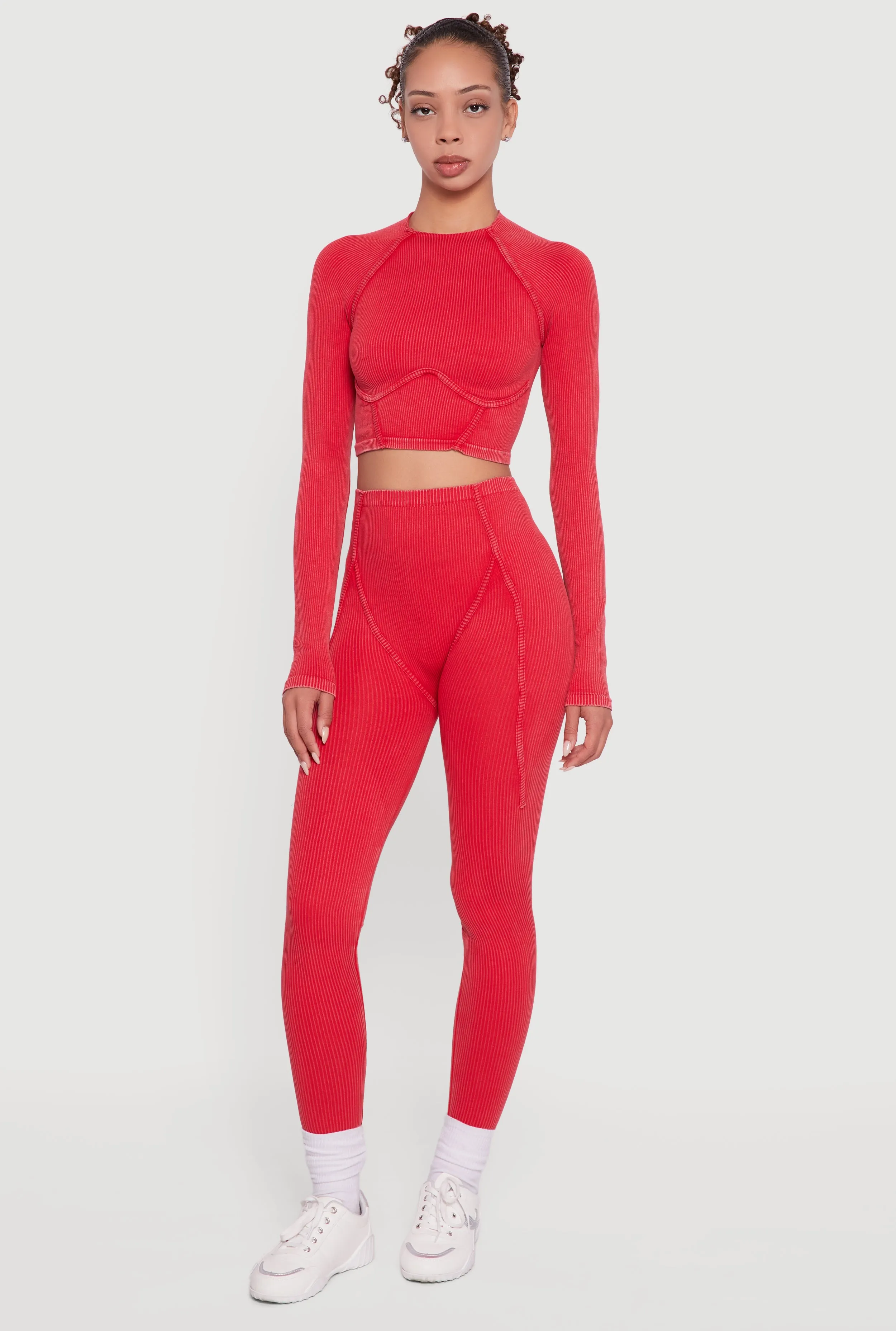 Decorative Stitch Acid Wash Ribbed Knit Leggings sold by Rainbow product image thumbnail 2