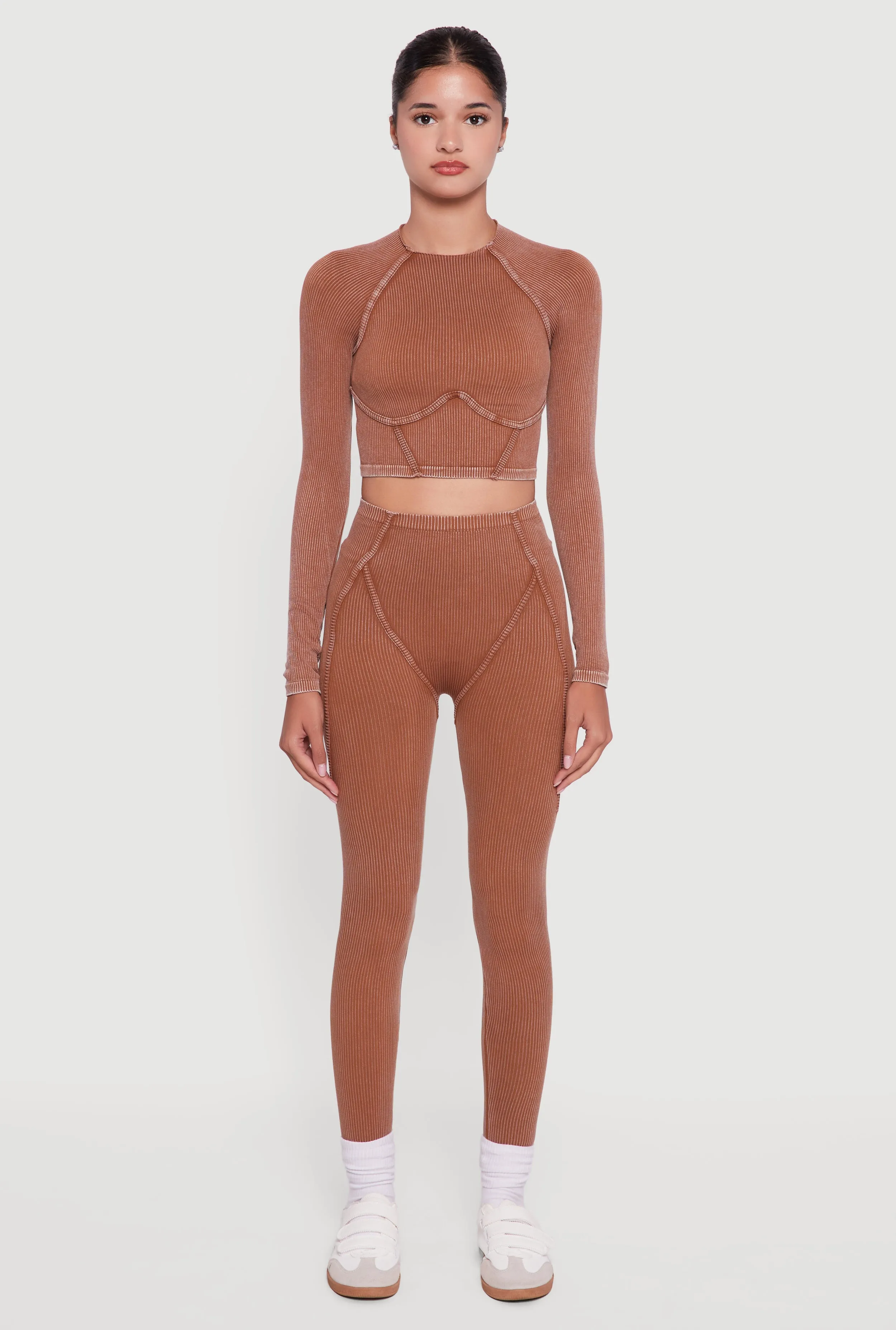 Decorative Stitch Acid Wash Ribbed Knit Leggings sold by Rainbow product image thumbnail 2