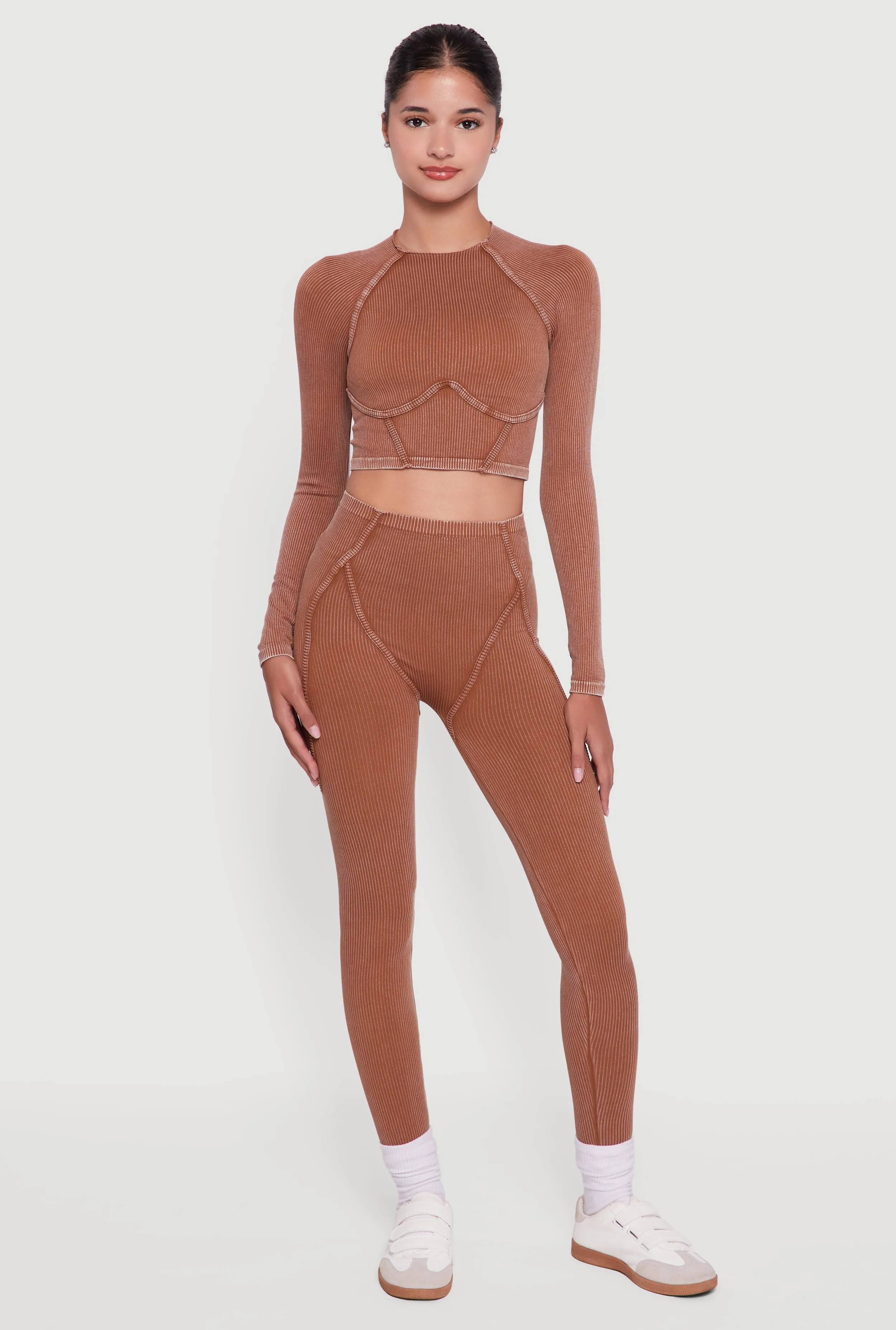 Decorative Stitch Acid Wash Ribbed Knit Leggings sold by Rainbow