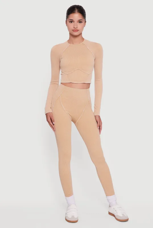 Decorative Stitch Acid Wash Ribbed Knit Leggings sold by Rainbow