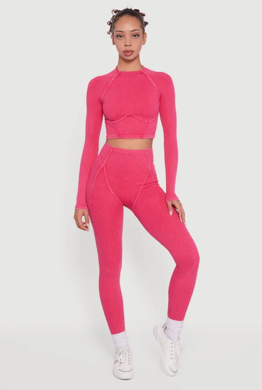 Decorative Stitch Acid Wash Ribbed Knit Leggings sold by Rainbow