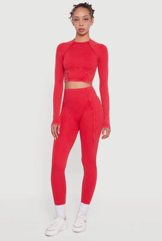 Decorative Stitch Acid Wash Ribbed Knit Leggings sold by Rainbow