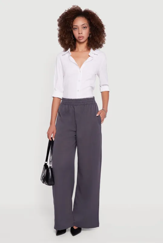 Elastic Waist Wide Leg Pull On Dress Pants sold by Rainbow