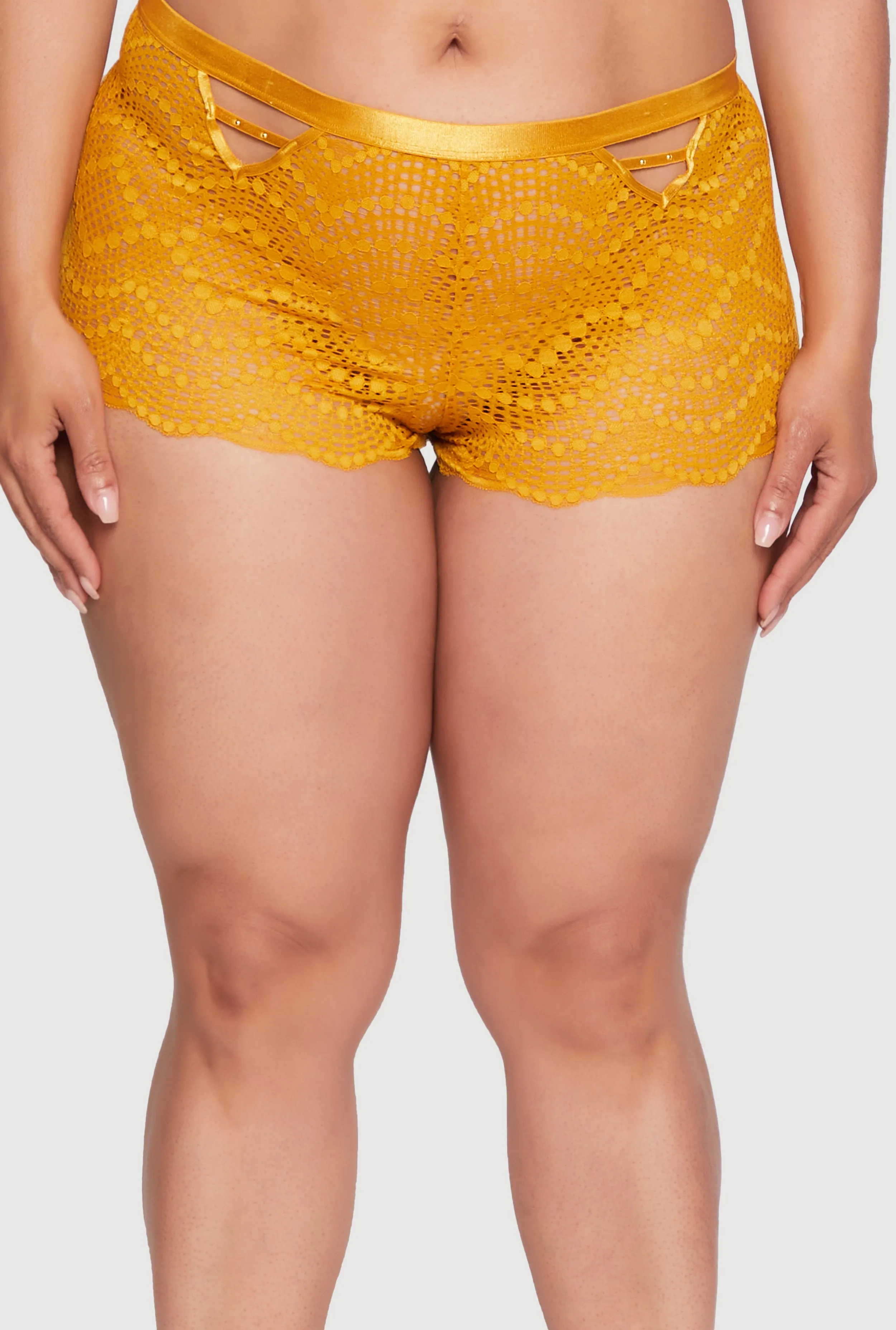 Plus Size Lace Studded V Caged Detail Boyshort Panty sold by Rainbow