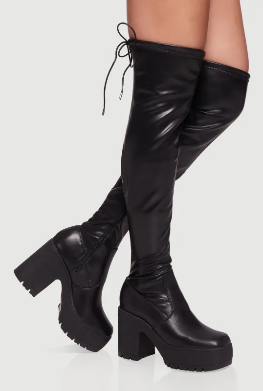 Tie Back Chunky Heel Over The Knee Platform Boots sold by Rainbow