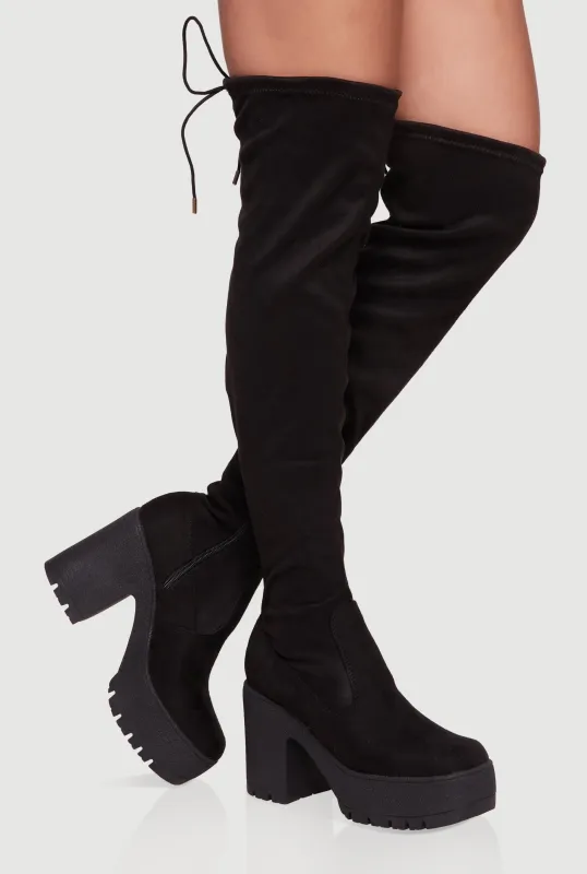 Tie Back Chunky Heel Over The Knee Platform Boots sold by Rainbow