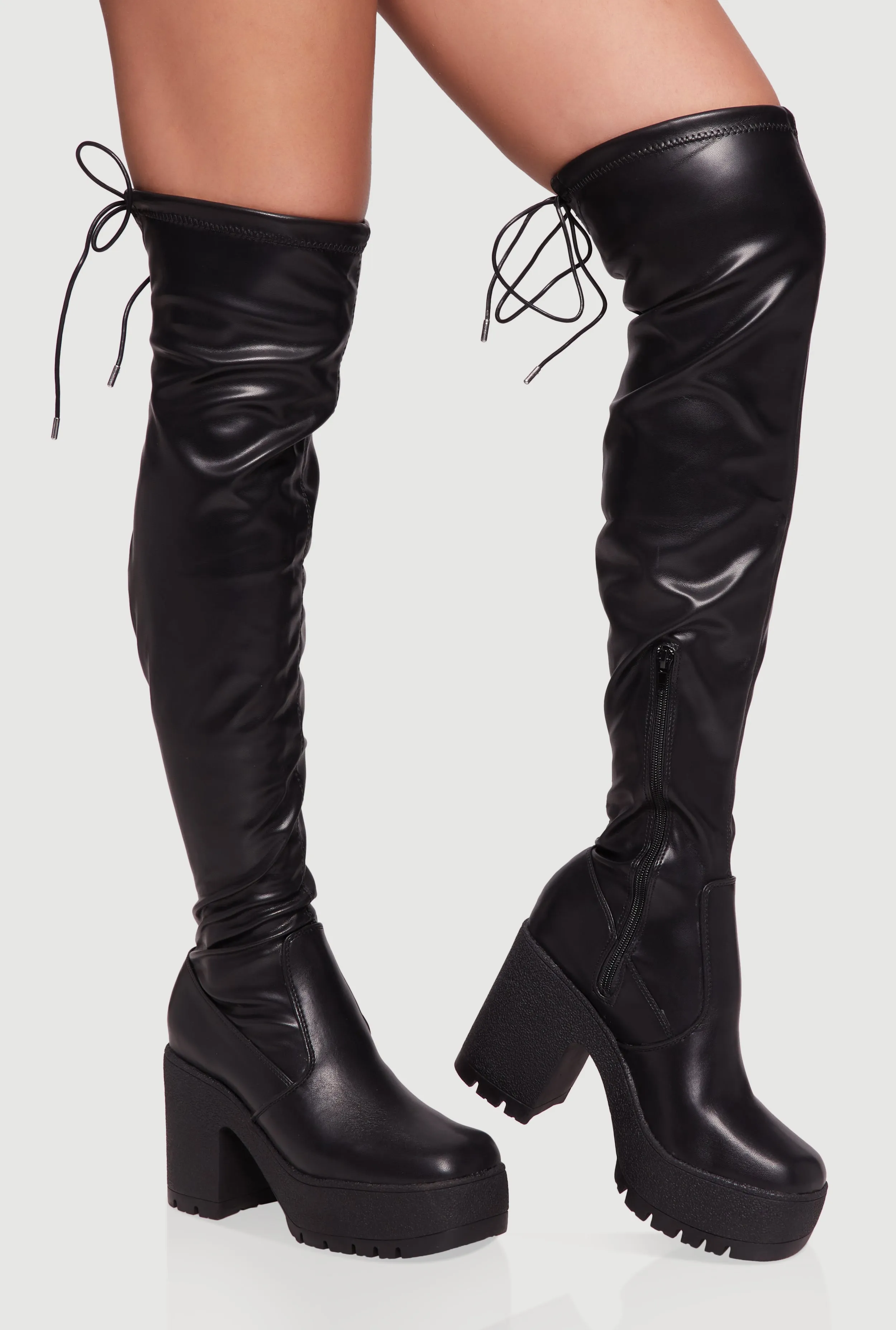 Tie Back Chunky Heel Over The Knee Platform Boots sold by Rainbow product image thumbnail 2