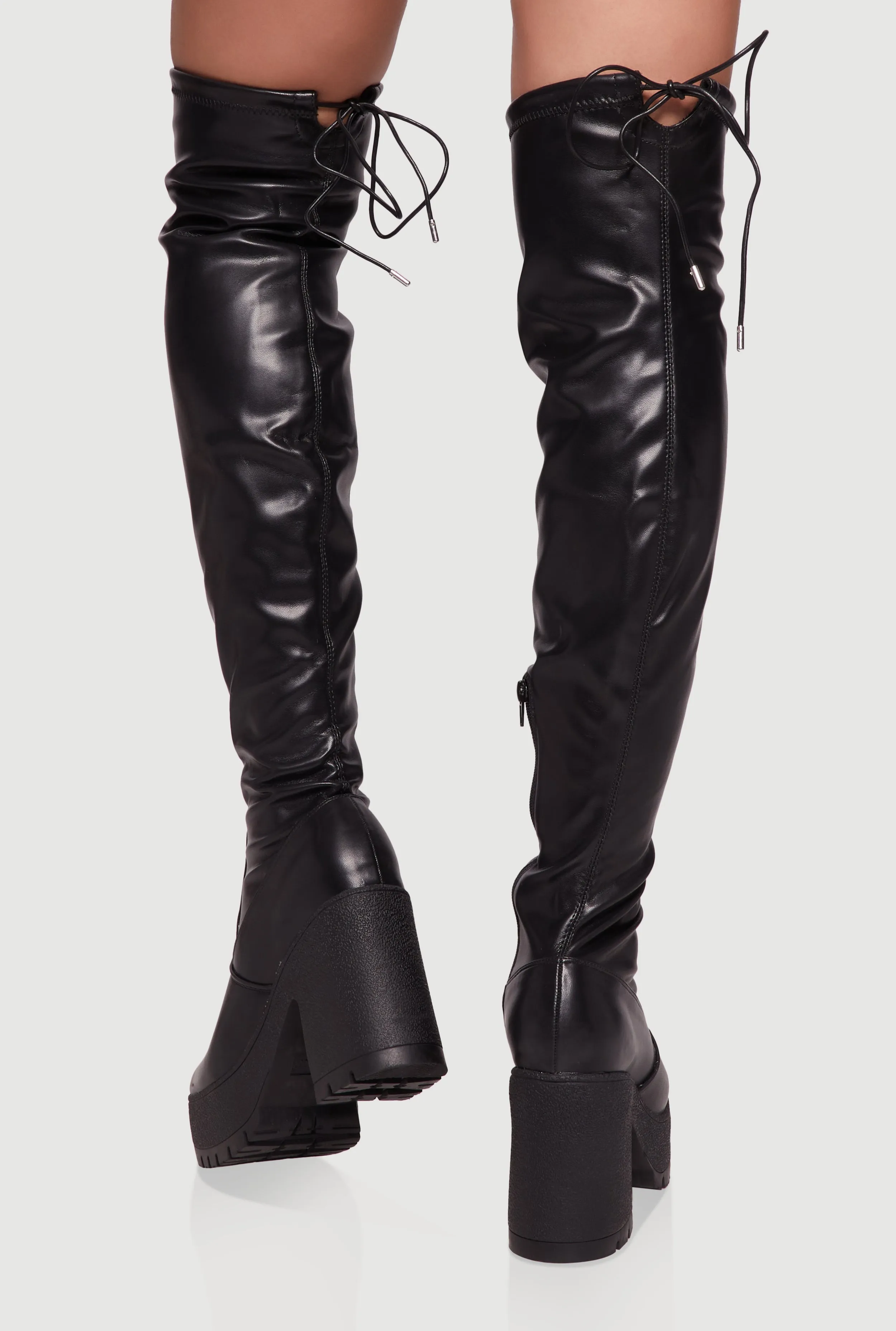 Tie Back Chunky Heel Over The Knee Platform Boots sold by Rainbow product image thumbnail 3