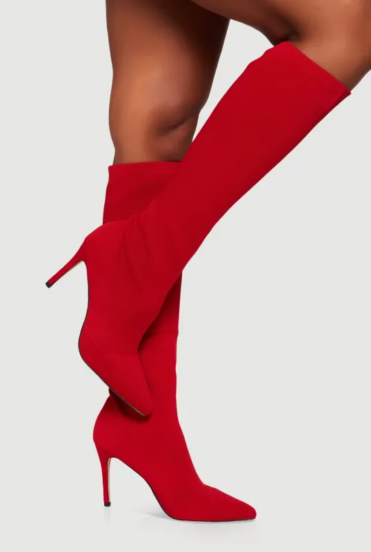 Stiletto Pointy Toe Knee High Sock Boots sold by Rainbow