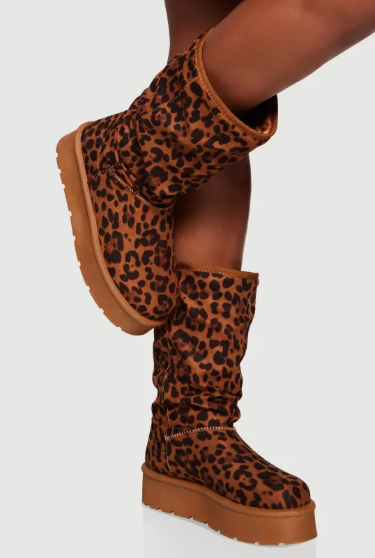 Faux Suede Round Toe Platform Slouch Boots sold by Rainbow