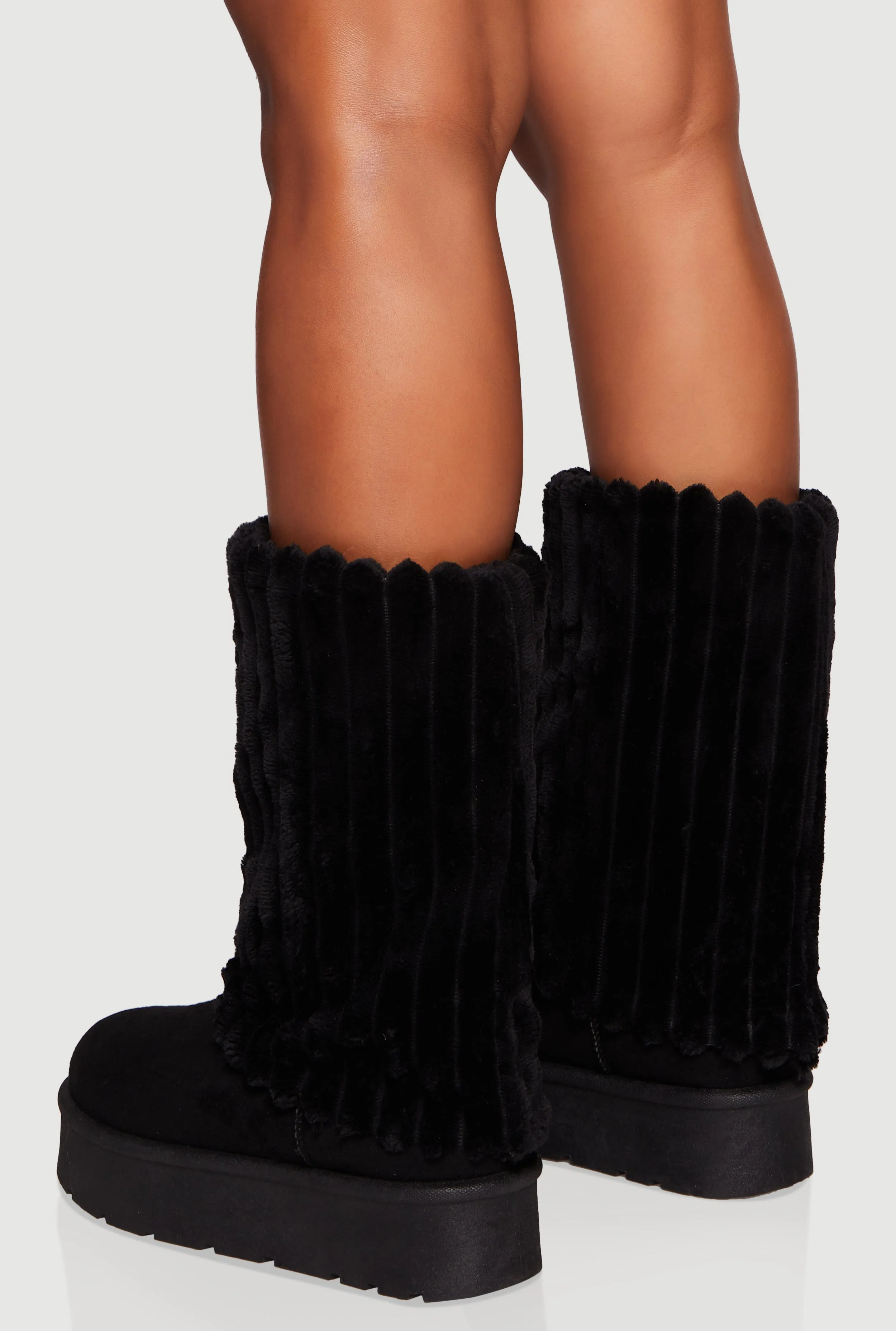 Ribbed Faux Fur Cuff Round Toe Platform Boots sold by Rainbow product image thumbnail 3