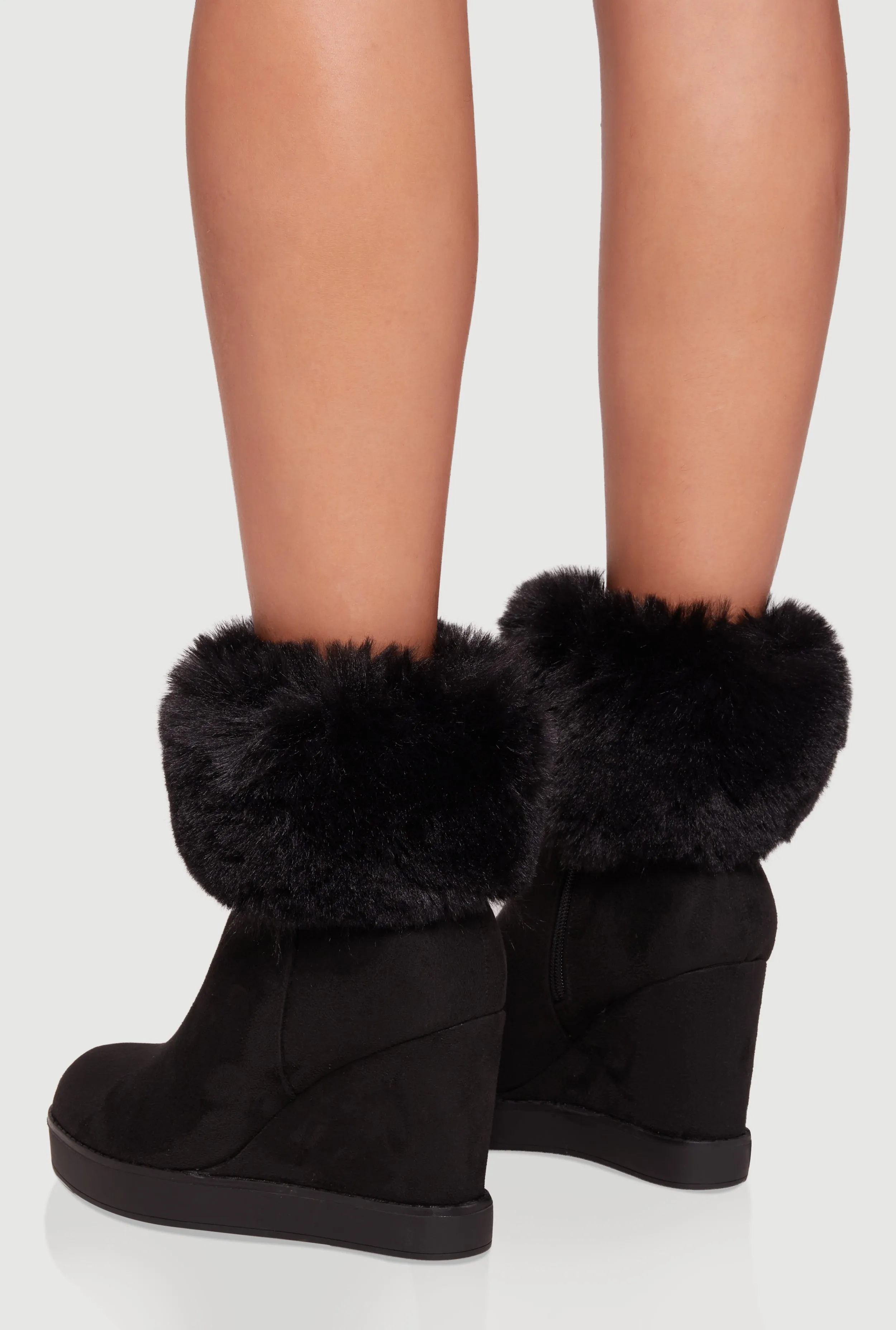 Faux Fur Cuff Almond Toe Wedge Booties sold by Rainbow product image thumbnail 3