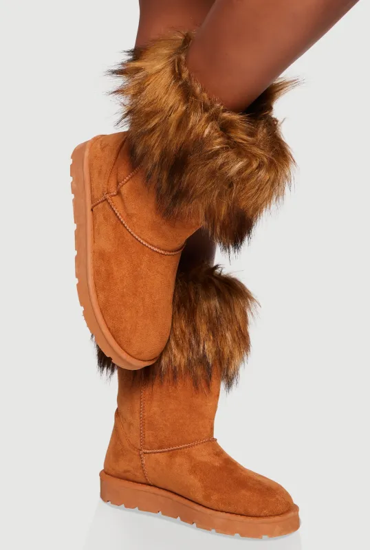 Faux Fur Cuff Round Toe Boots sold by Rainbow