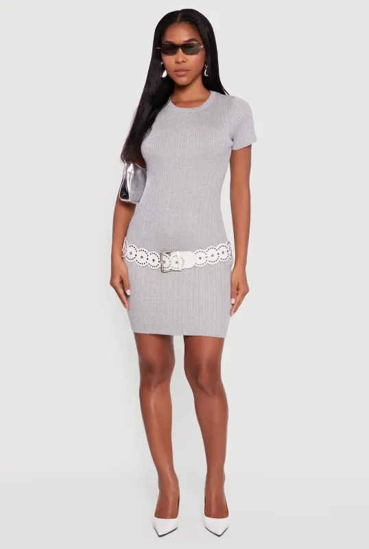 Short Sleeve Ribbed Knit Sweater Dress sold by Rainbow