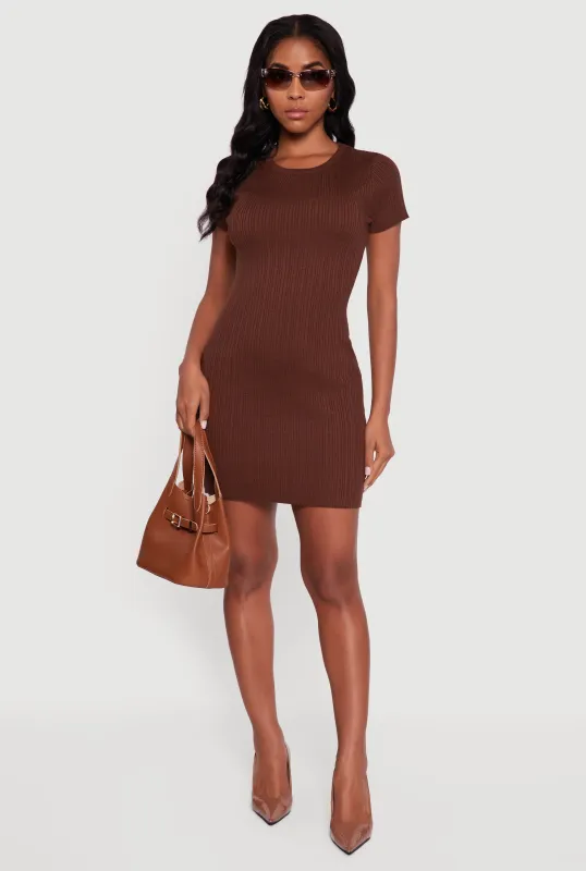 Short Sleeve Ribbed Knit Sweater Dress sold by Rainbow