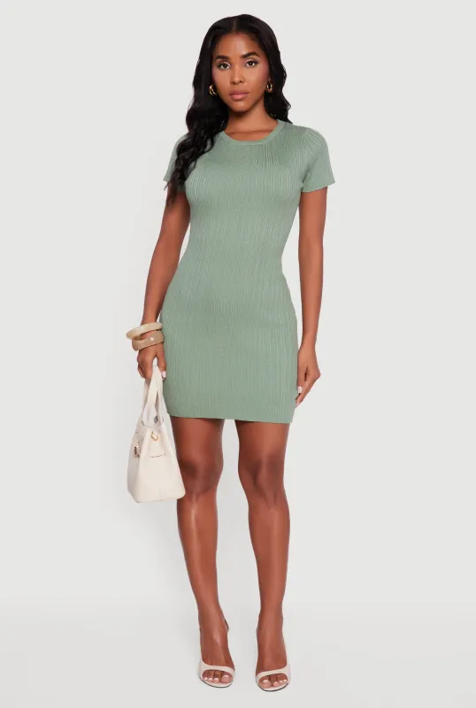 Short Sleeve Ribbed Knit Sweater Dress sold by Rainbow