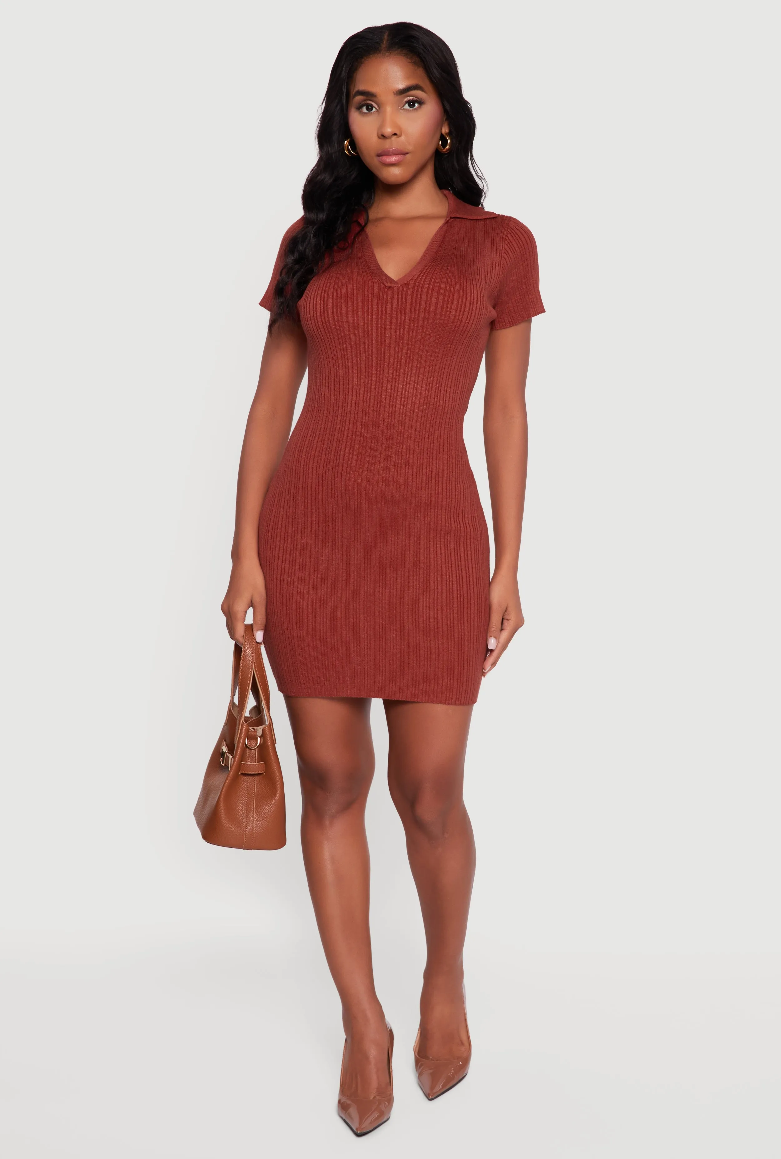 Ribbed Knit Johnny Collar Sweater Dress sold by Rainbow product image thumbnail 3
