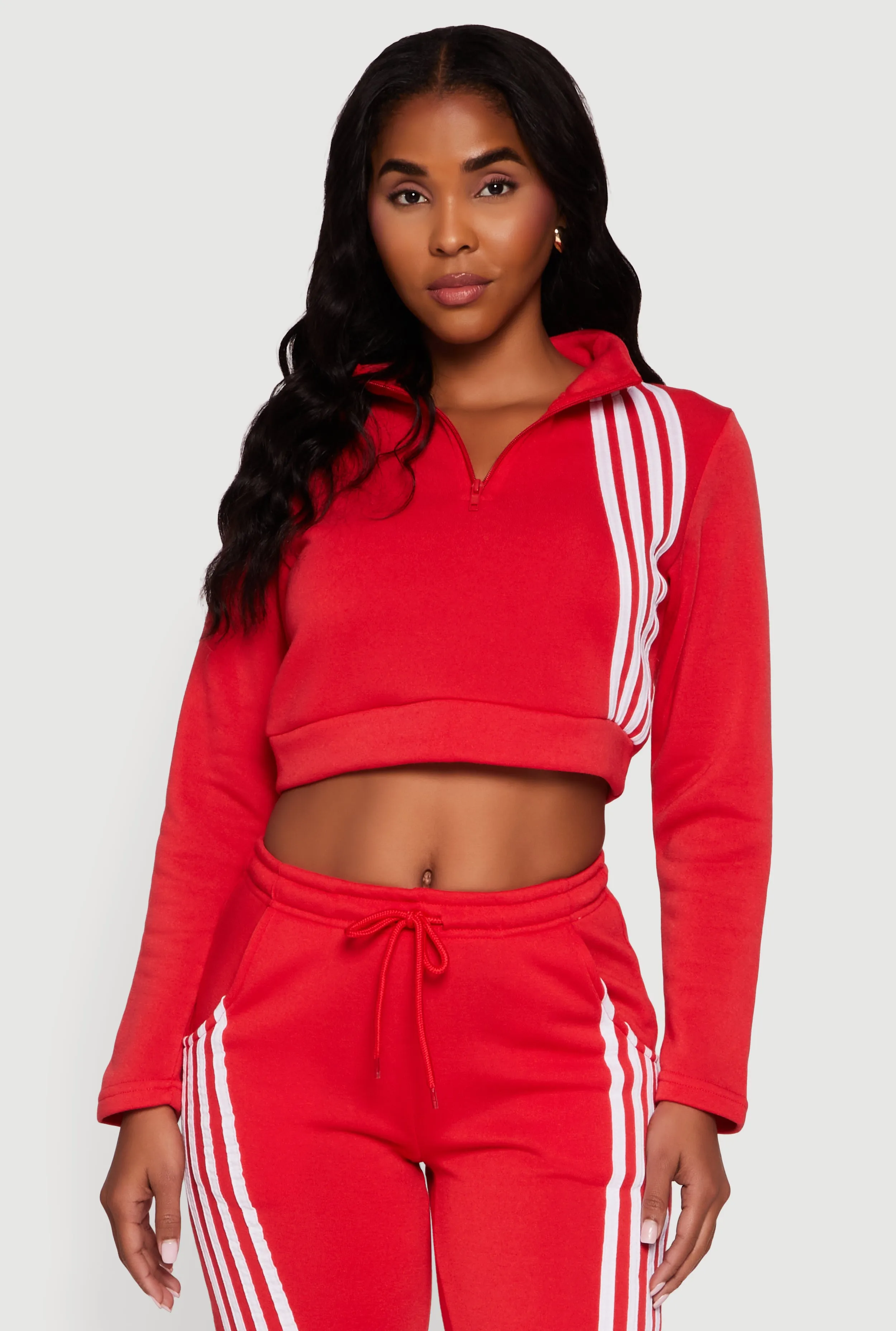 Contrast Trim Fleece Lined Cropped Sweatshirt sold by Rainbow