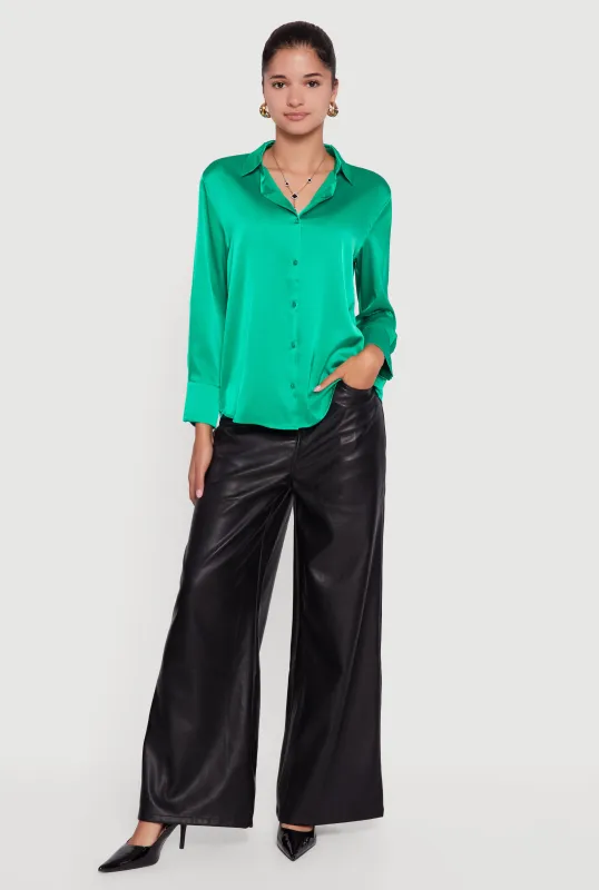 Satin Long Sleeve Button Front Shirt sold by Rainbow