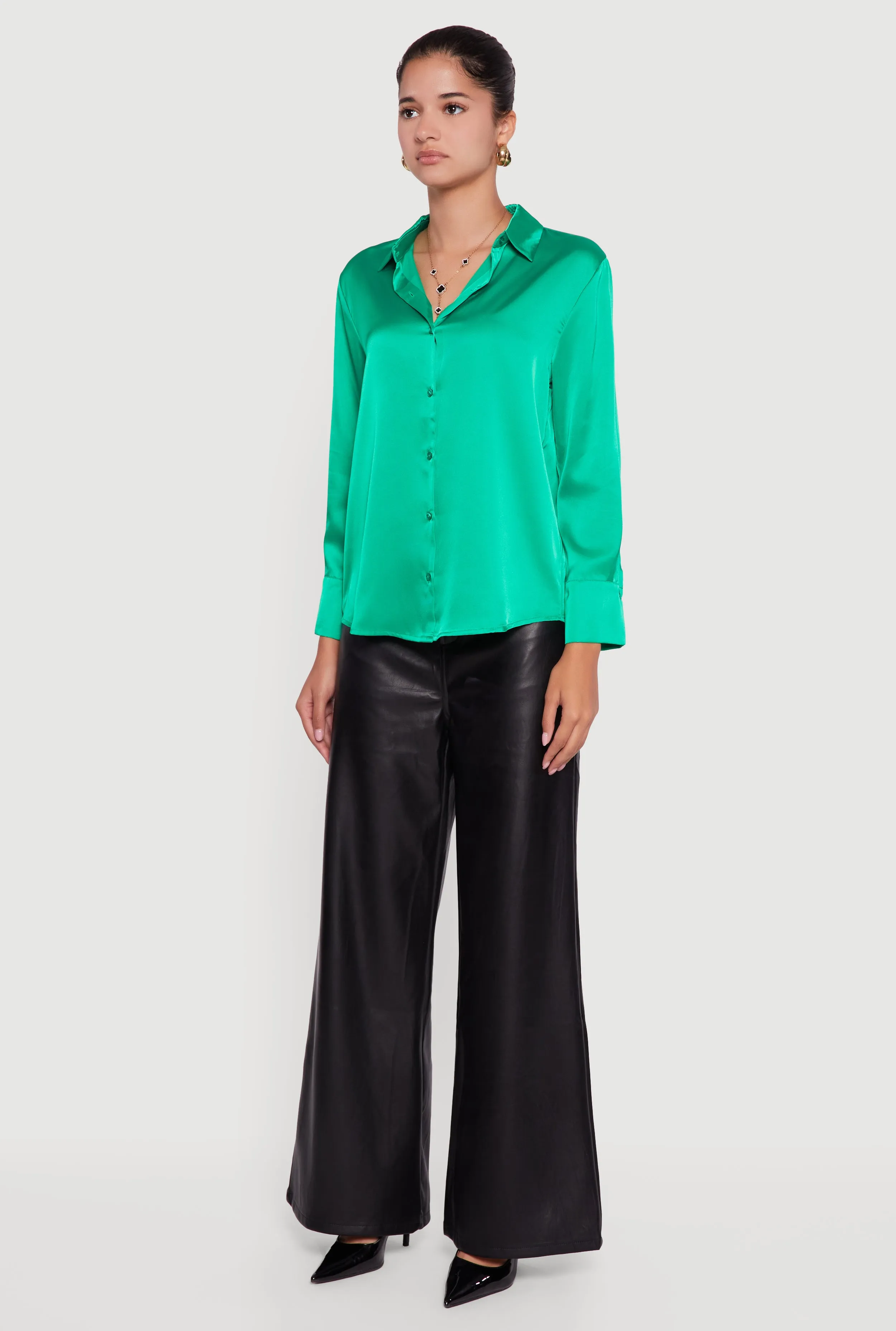 Satin Long Sleeve Button Front Shirt sold by Rainbow product image thumbnail 5