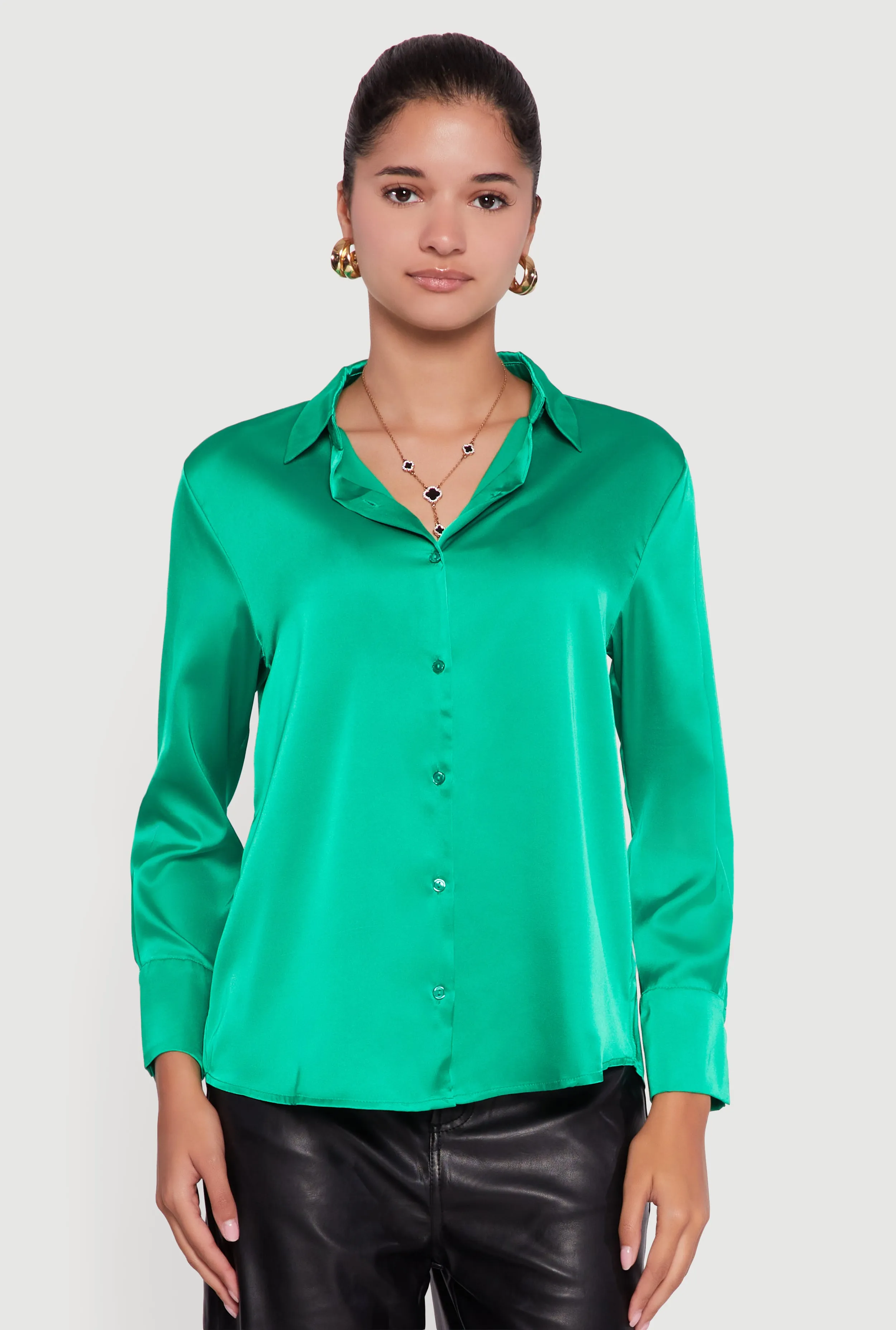 Satin Long Sleeve Button Front Shirt sold by Rainbow product image thumbnail 2