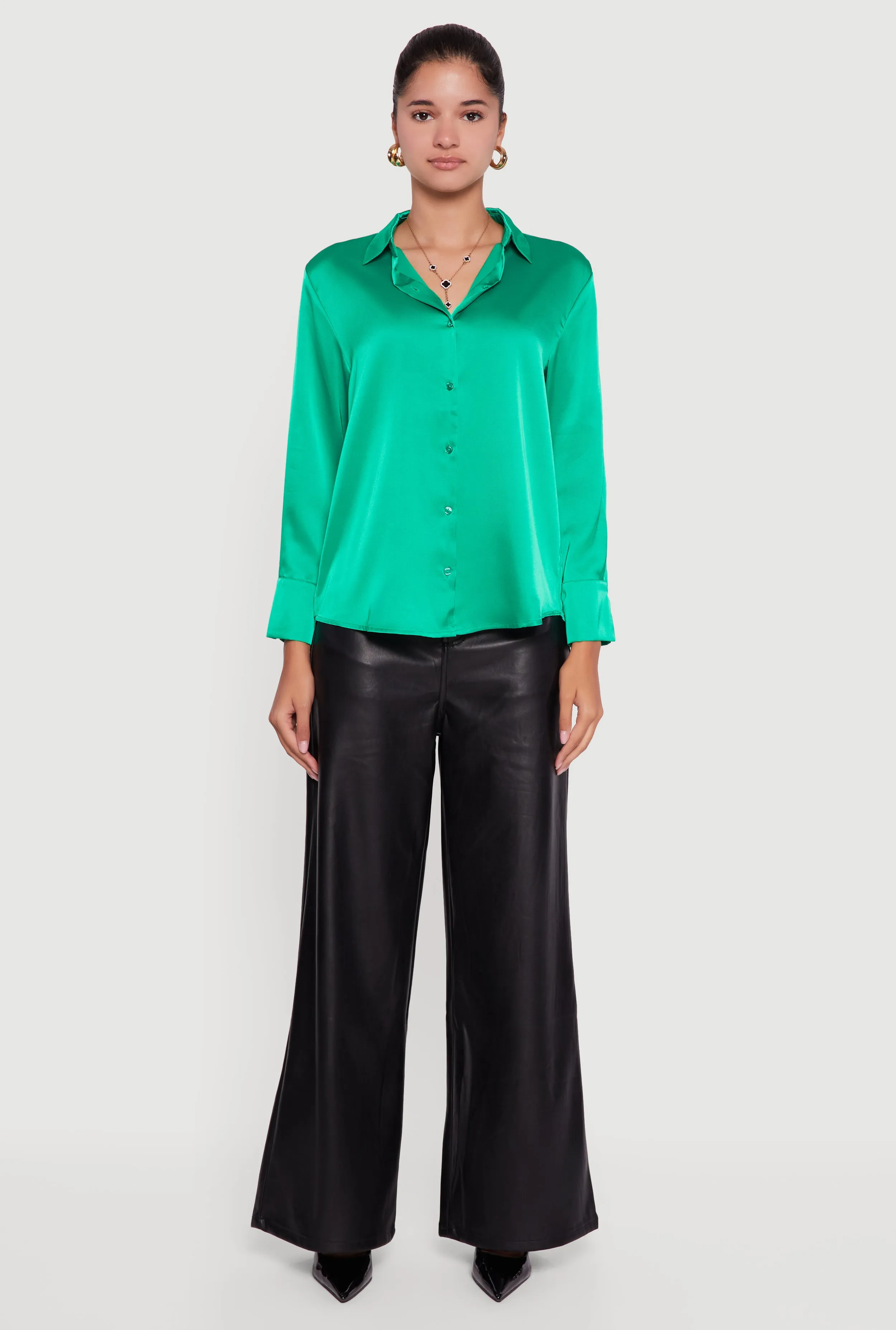 Satin Long Sleeve Button Front Shirt sold by Rainbow product image thumbnail 3