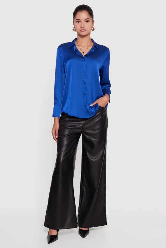 Satin Long Sleeve Button Front Shirt sold by Rainbow