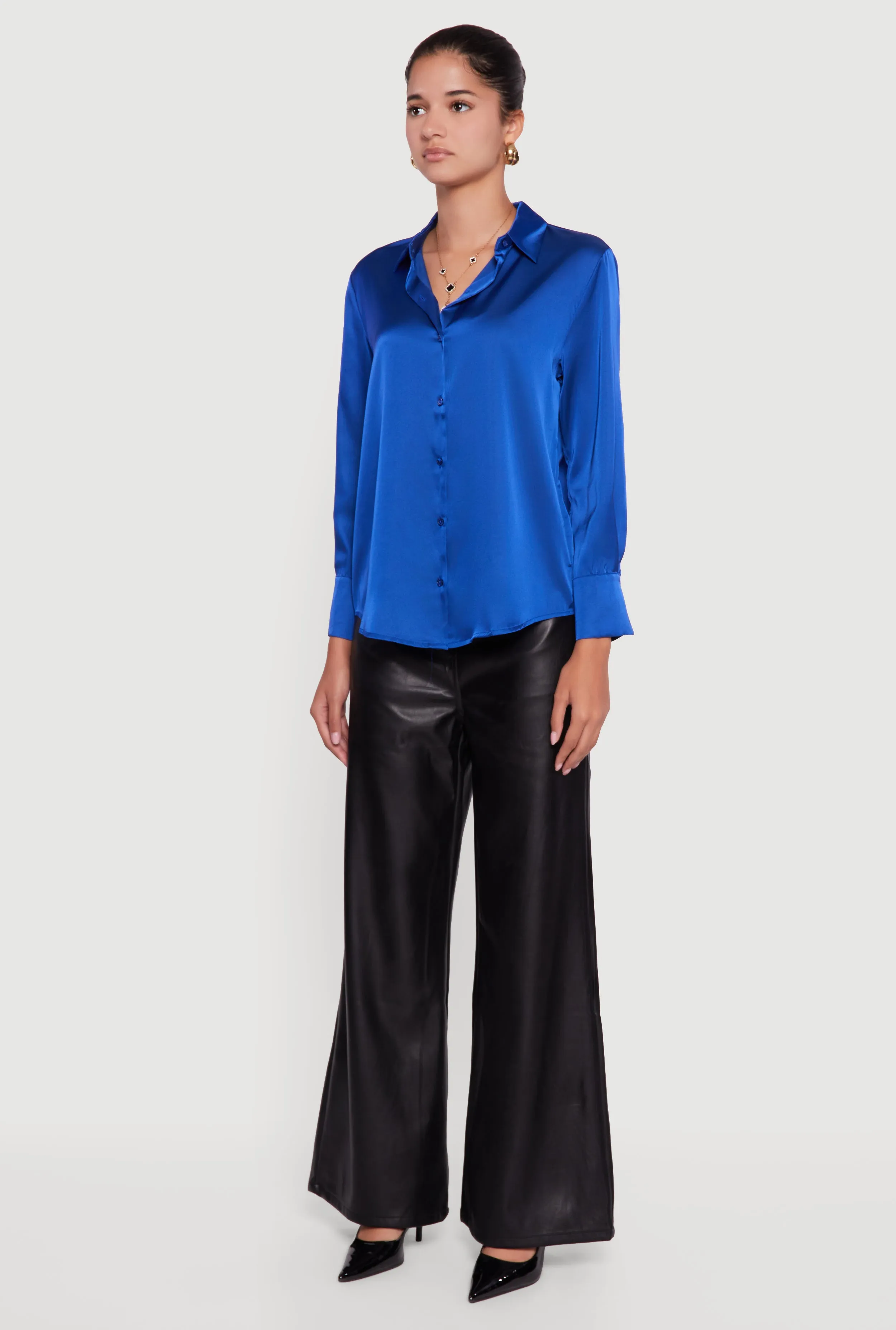 Satin Long Sleeve Button Front Shirt sold by Rainbow product image thumbnail 5