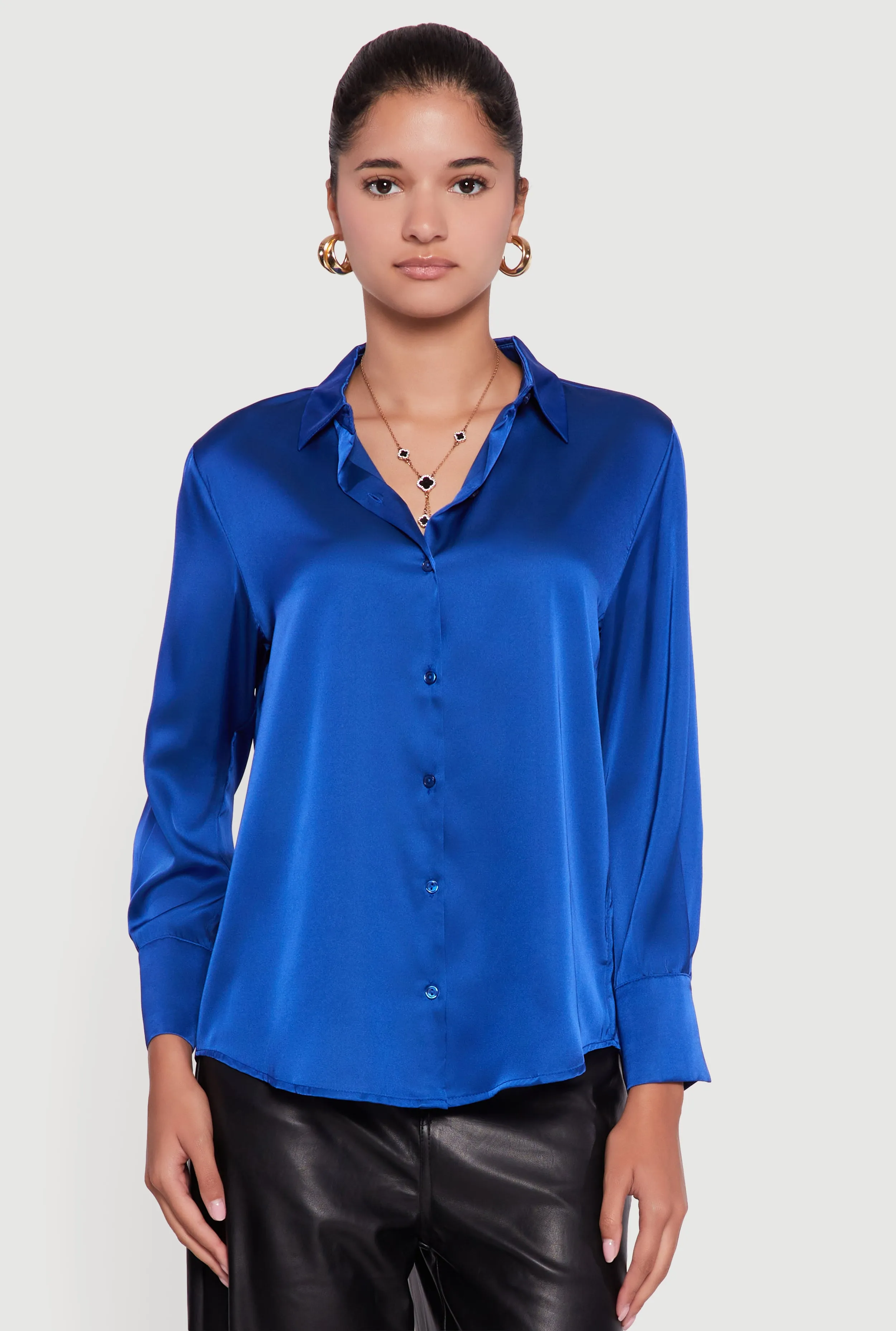Satin Long Sleeve Button Front Shirt sold by Rainbow product image thumbnail 2