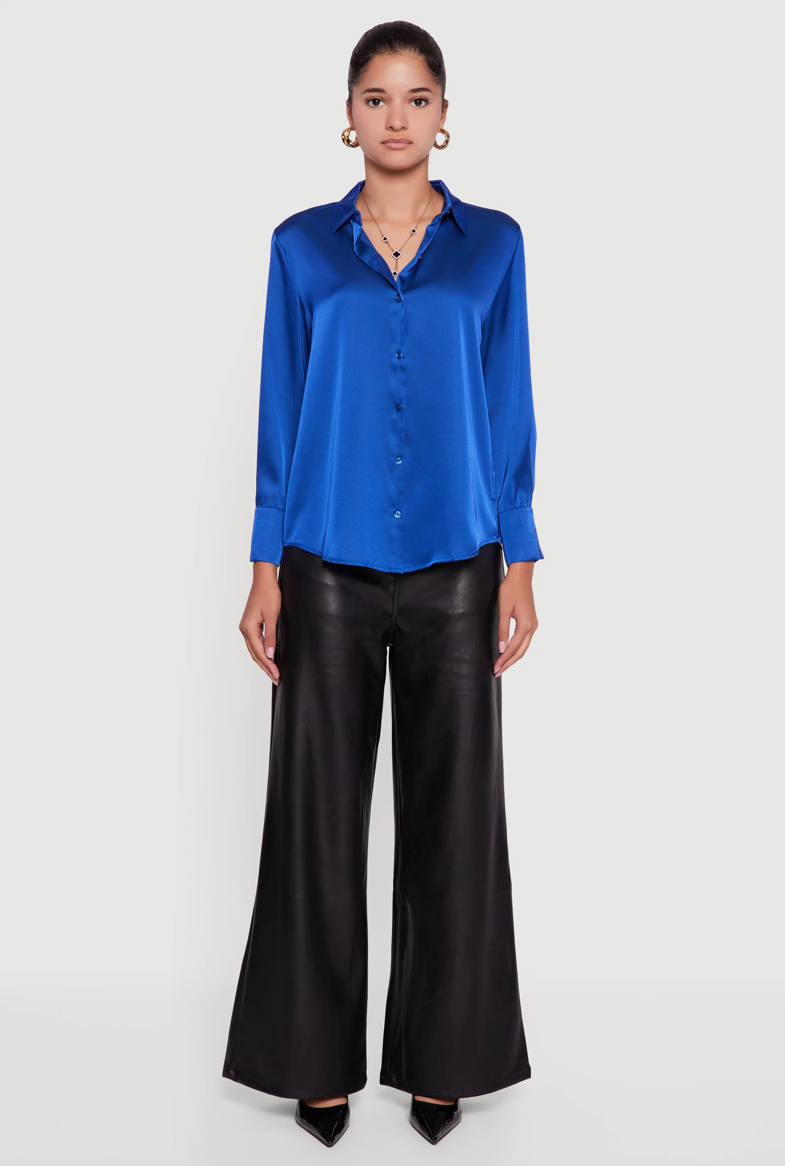 Satin Long Sleeve Button Front Shirt sold by Rainbow product image thumbnail 3