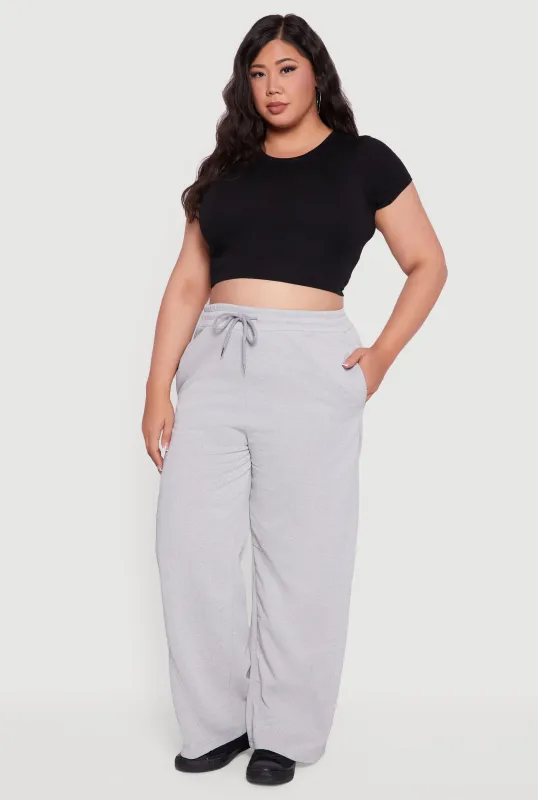 Plus Size Fleece Lined Wide Leg Sweatpants with Pockets sold by Rainbow