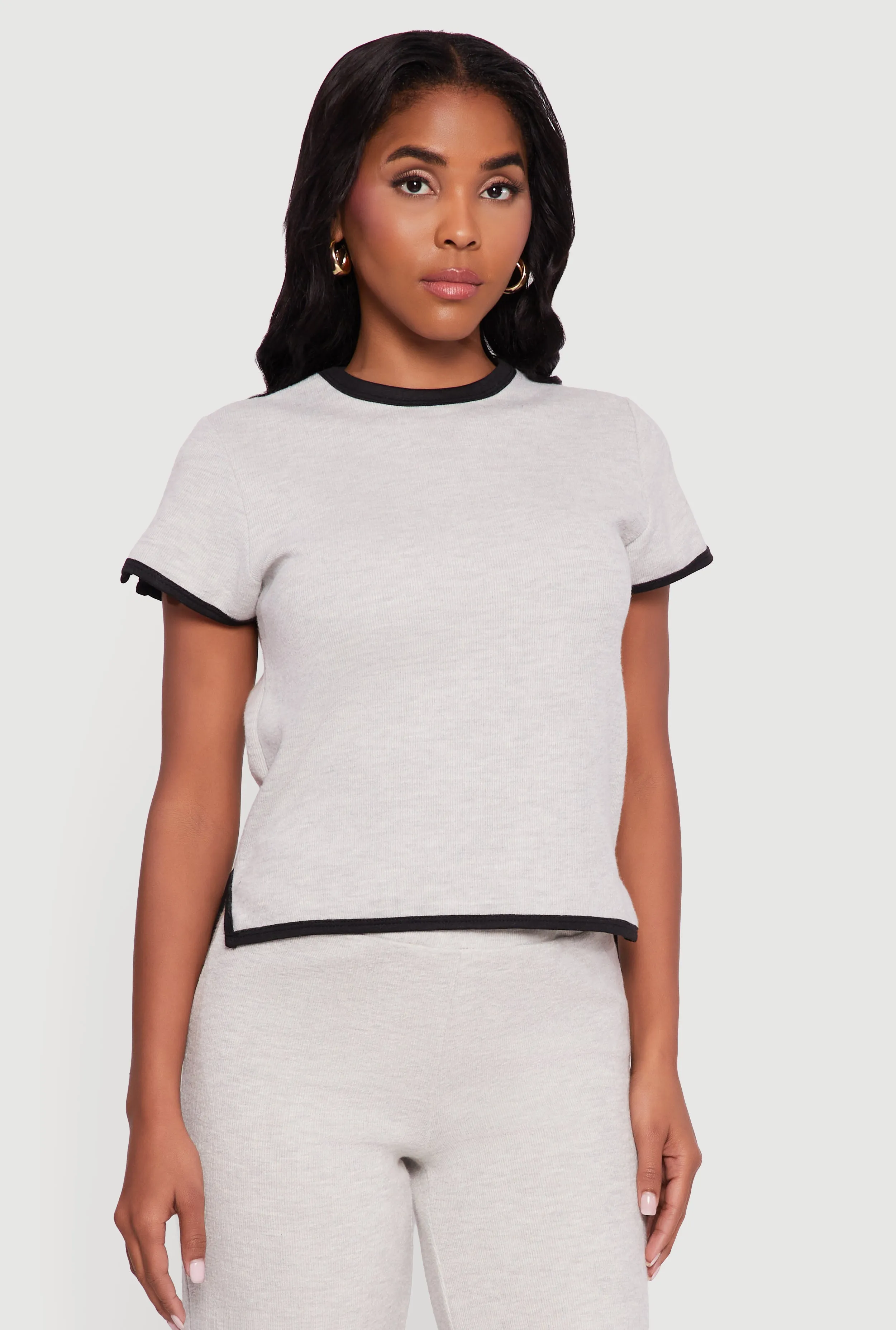 Contrast Trim Side Slit Short Sleeve Top sold by Rainbow