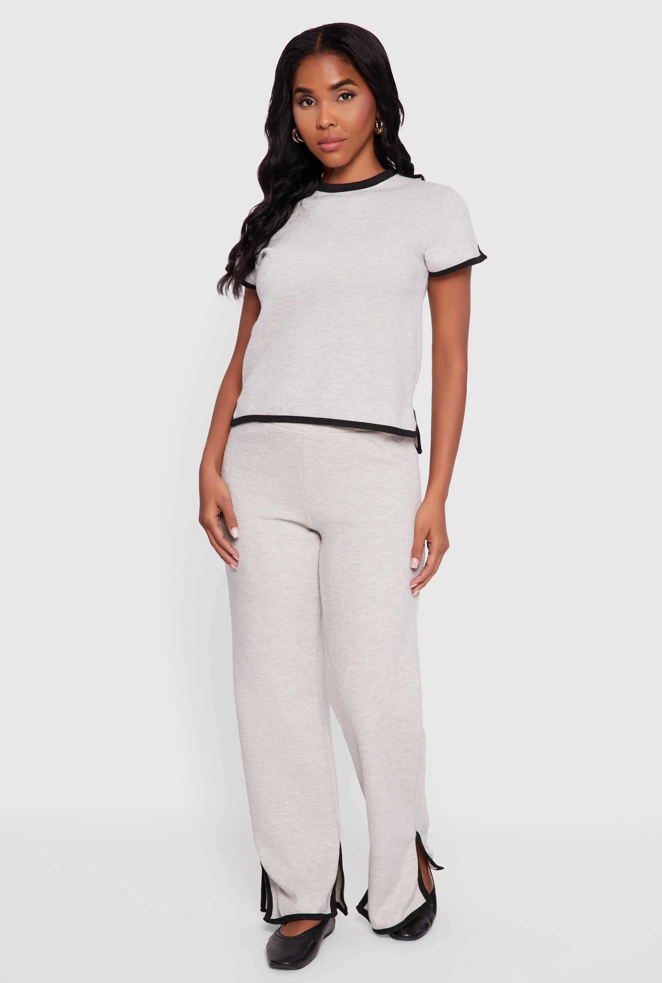 Contrast Trim Slit Hem Wide Leg Pants sold by Rainbow