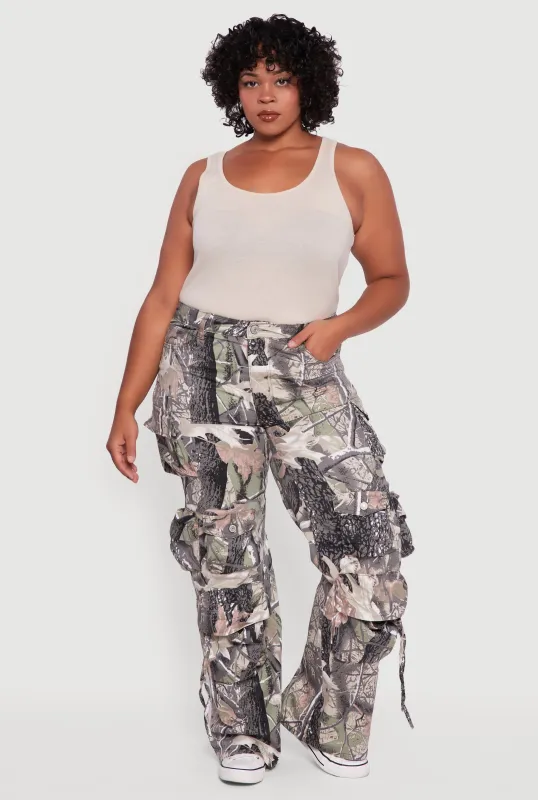 Plus Size VIP Camo Wide Leg Utility Pants sold by Rainbow