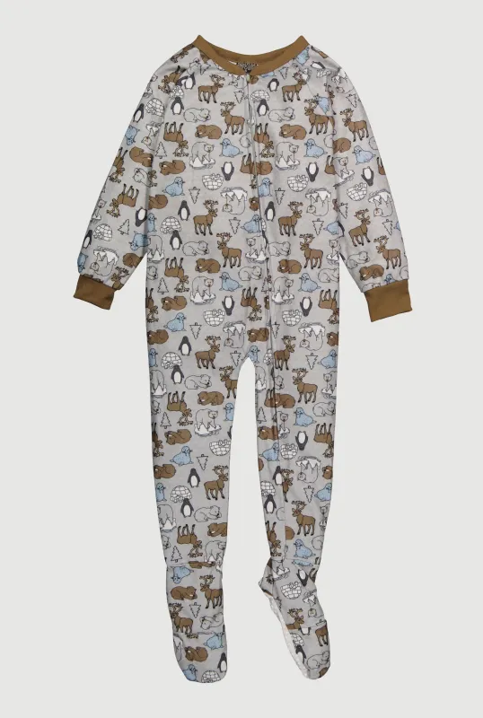 Little Boys Patterned Crew Neck Footed Pajamas sold by Rainbow