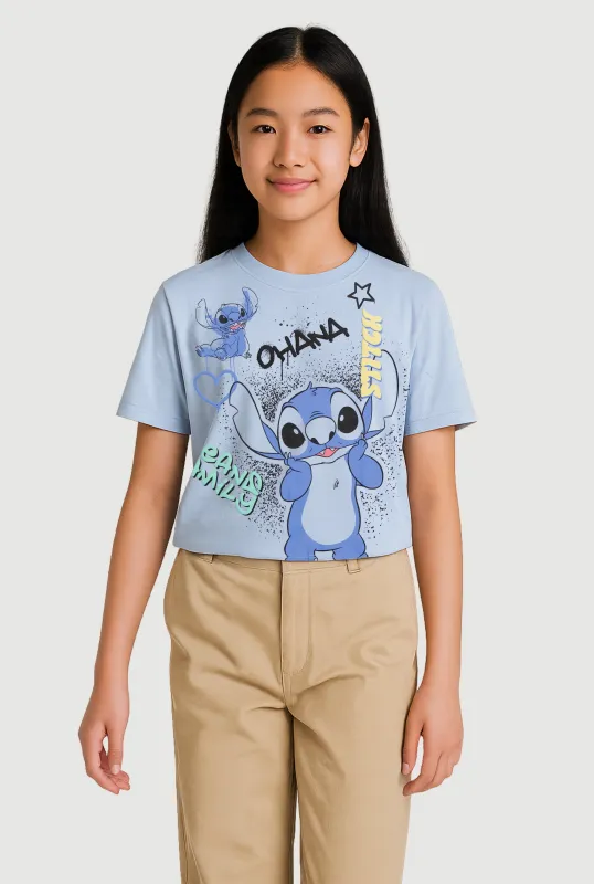 Girls Stitch Ohana Means Family Graphic Tee sold by Rainbow