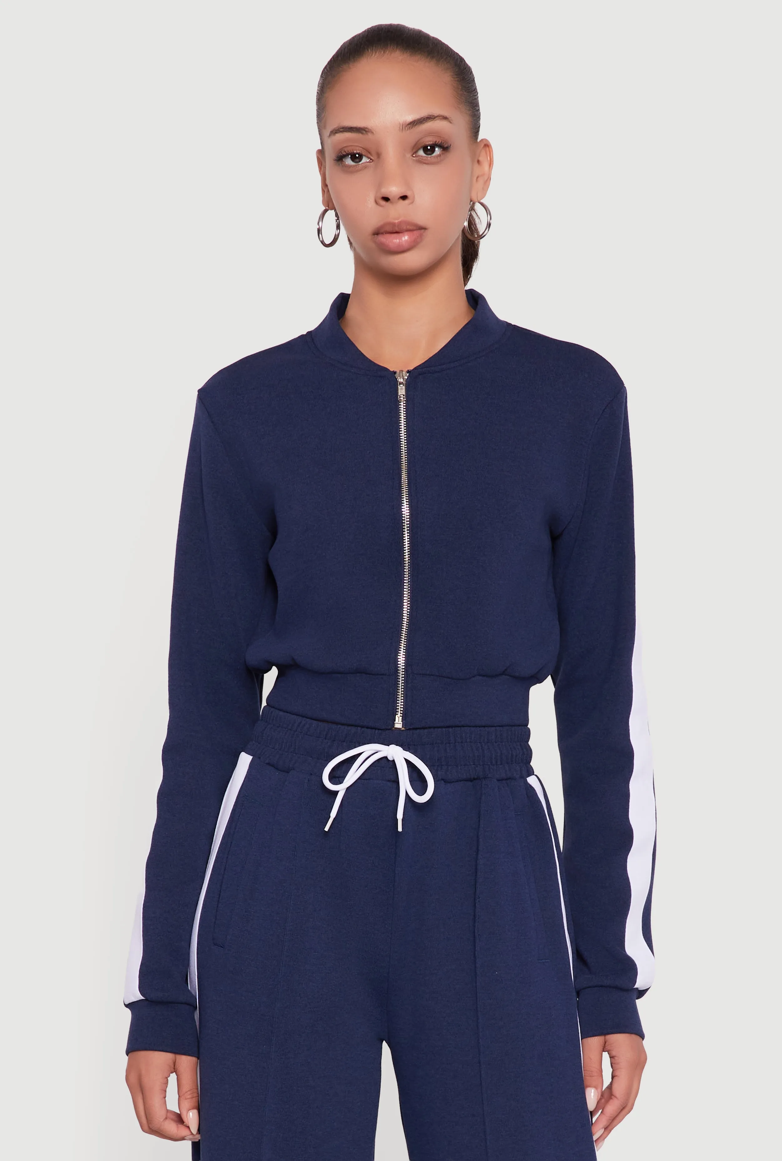 Side Stripe Cropped Zip Front Track Jacket sold by Rainbow