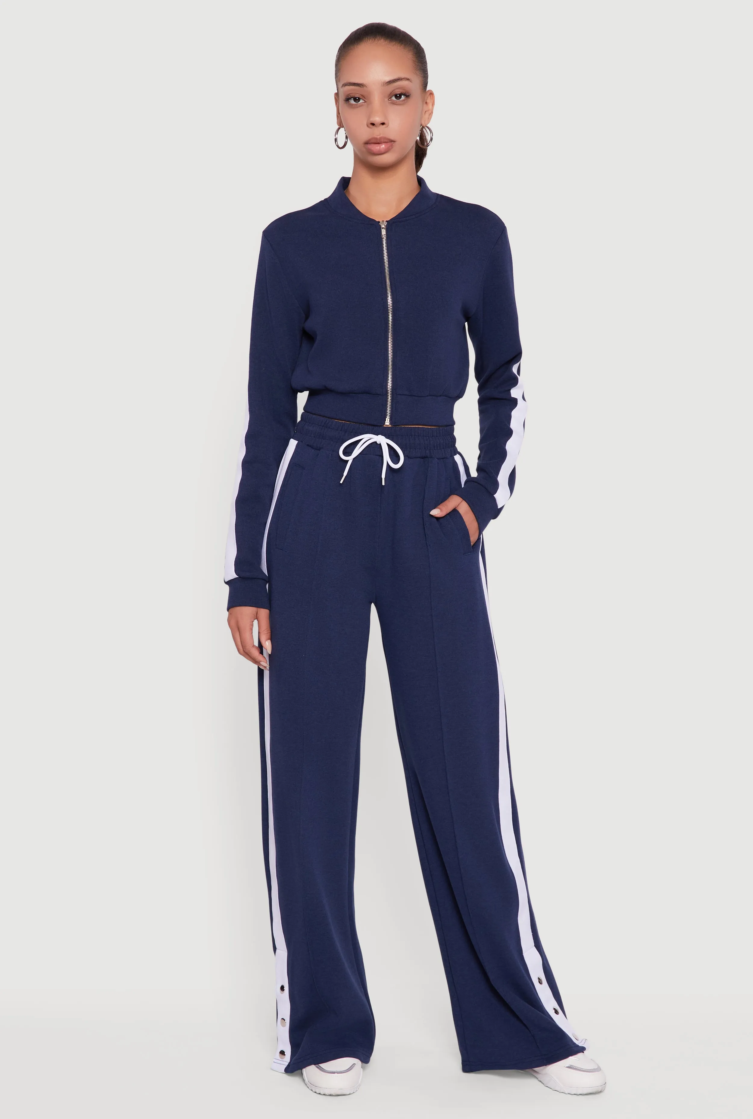 Side Stripe Cropped Zip Front Track Jacket sold by Rainbow product image thumbnail 2