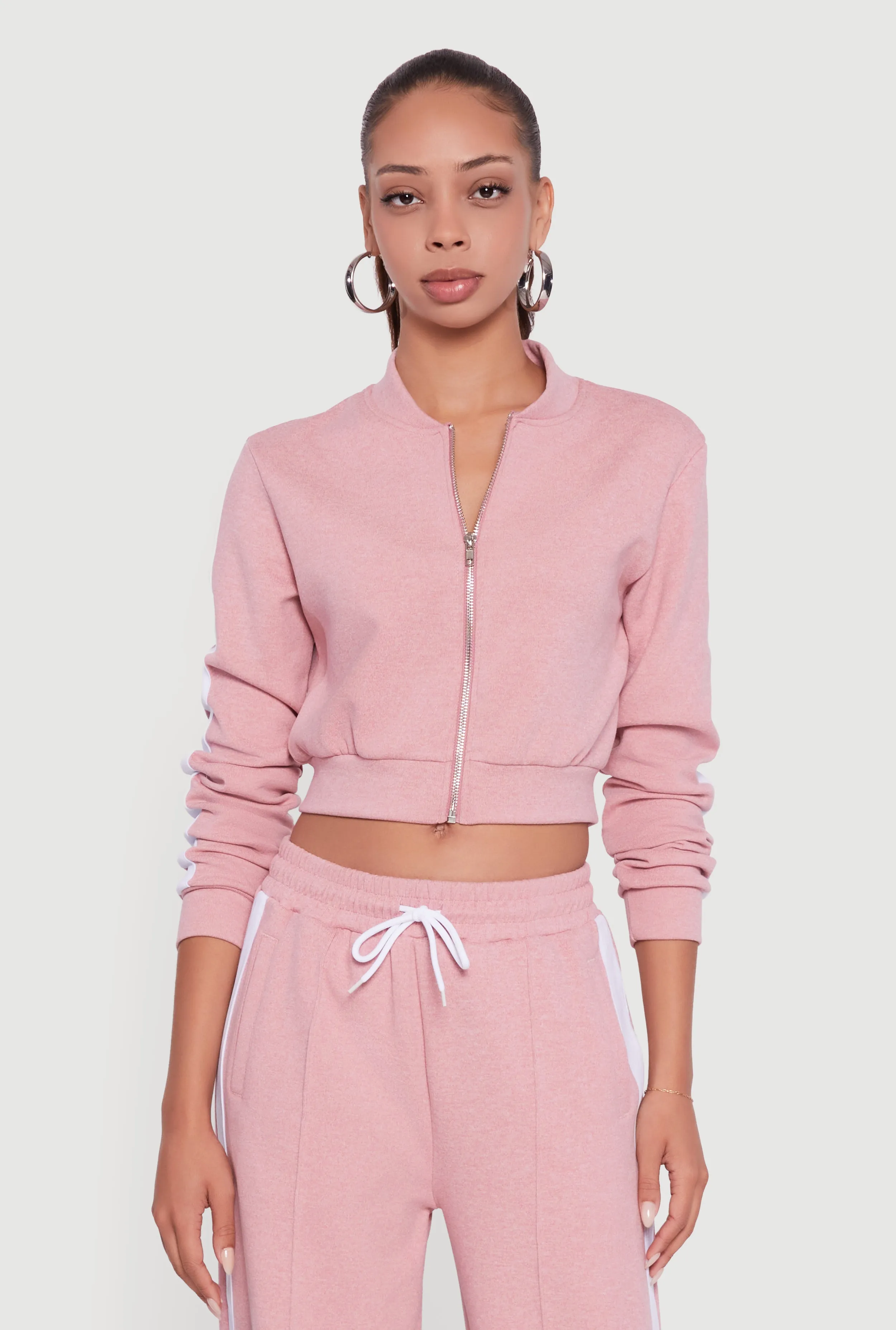 Side Stripe Cropped Zip Front Track Jacket sold by Rainbow