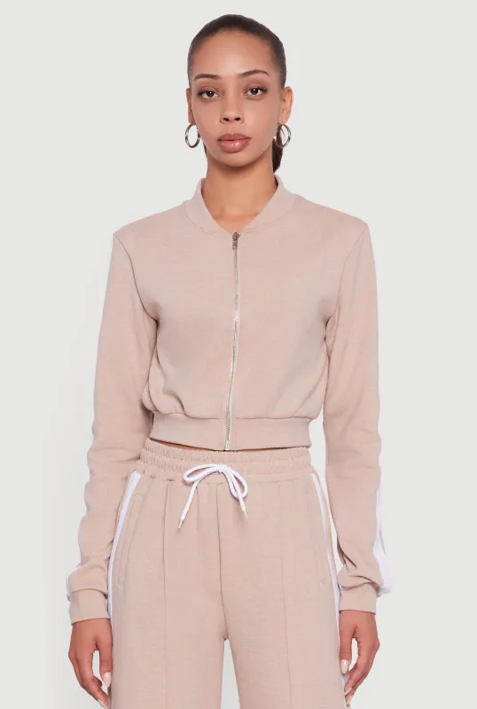Side Stripe Cropped Zip Front Track Jacket sold by Rainbow